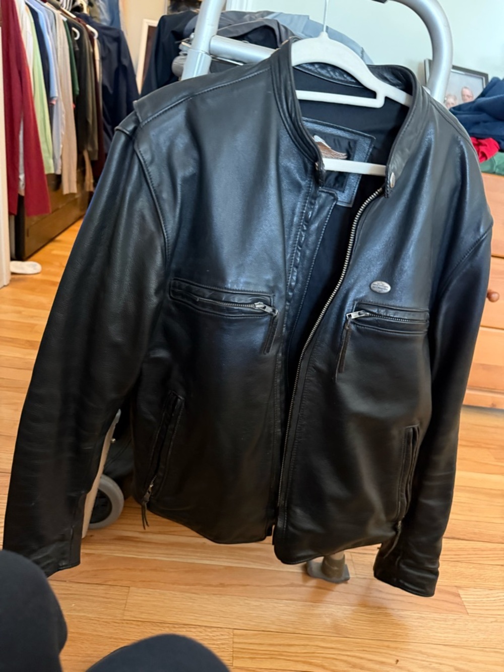 Genuine Harley-Davidson Black Leather Motorcycle Jacket with Zip Pockets